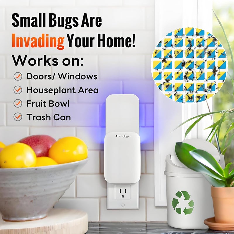 mosalogic Fruit Fly Traps for Indoors Gnat Trap for House Indoor-600 Sqft Protection Area UV Fly Insect Trapper for Fruit Flies，Gnats，Mosquito，and Other Flying Insect Plug-in Bug Killer White 2Pack - Image 4